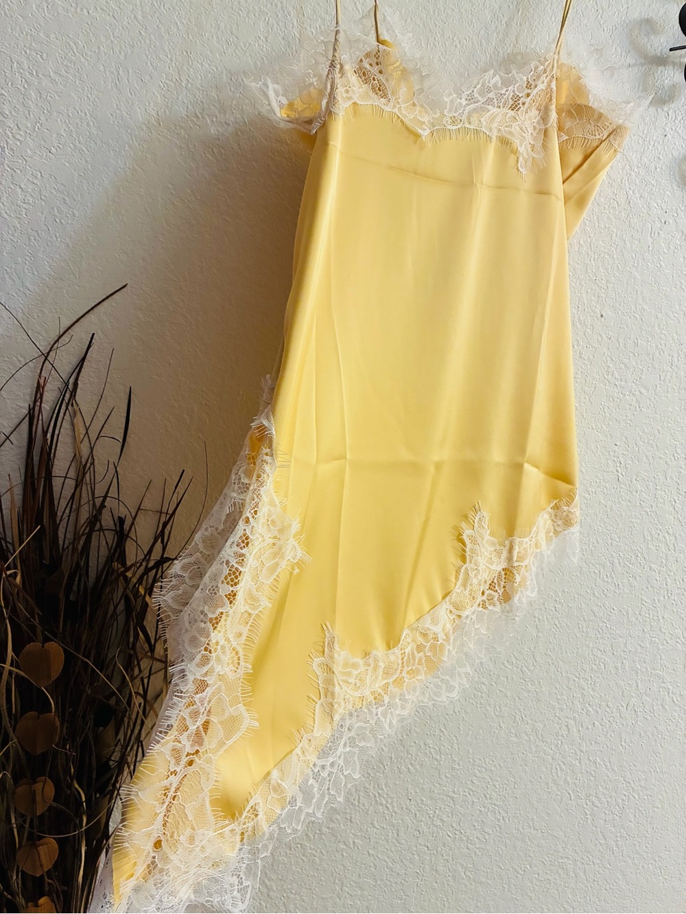 Yellow Lace Trim Slip Dress
